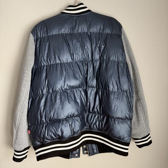 Levi’s Quilted Puffy Varsity Bomber Jacket Blue Gray XL - Picture 3 of 11